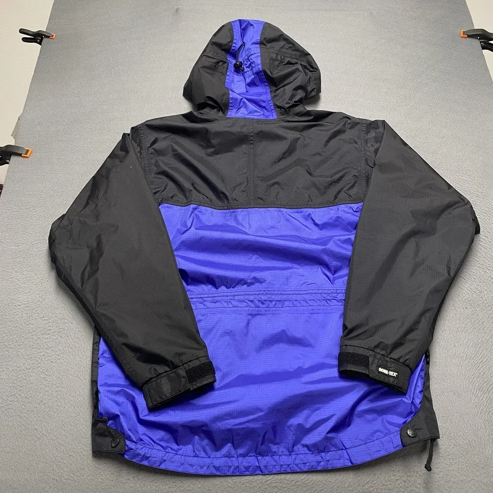 Vintage REI Gore Tex Jacket Unisex Small‎ Black Blue Anorak Pullover Hood 90s
